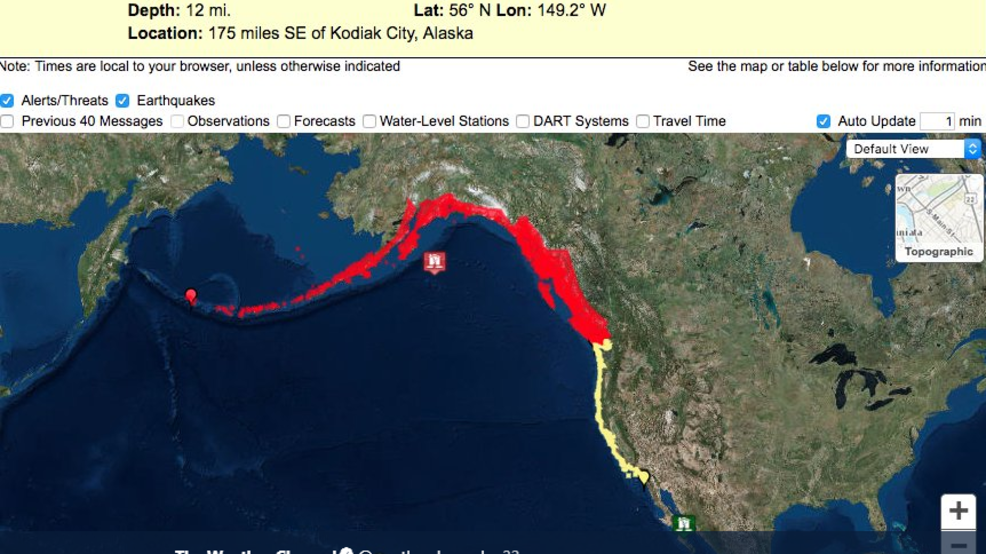 West coast tsunami warning map today
