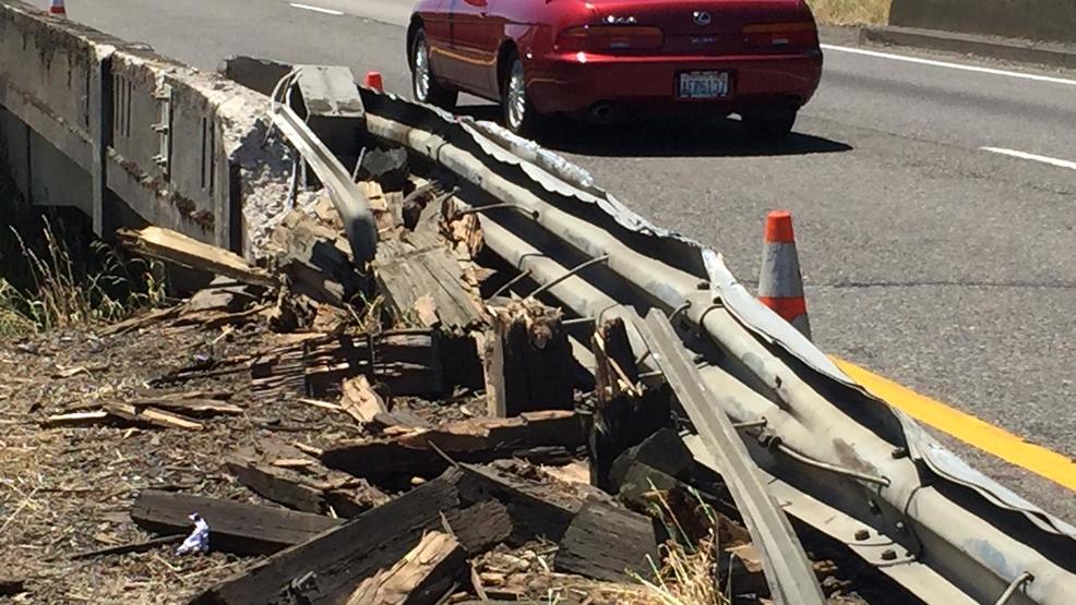 Police Semi hit guardrail, spilled diesel on I5 after driver swerved