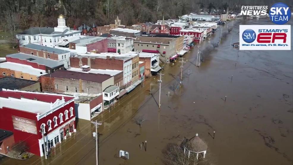 Flooding in Pomeroy, Ohio, area captured by SkyTeam WCHS