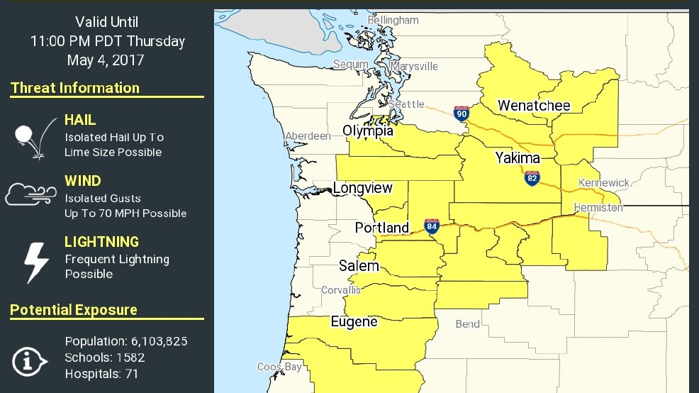 Thunderstorm warnings for coast and Cascades, possible for Portland