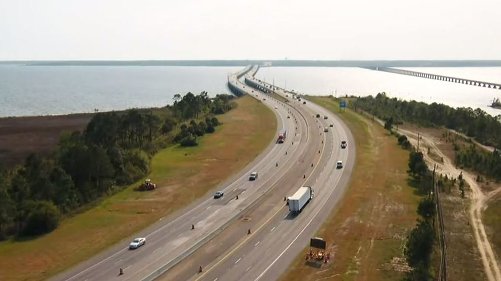 Drone View Of Escambia Bay Bridge Construction | WEAR