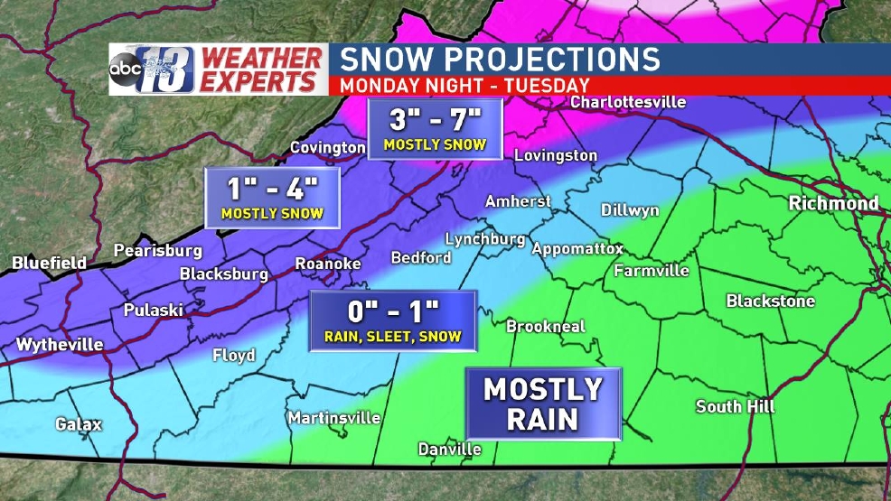 Winter weather moves into Virginia Monday night WSET