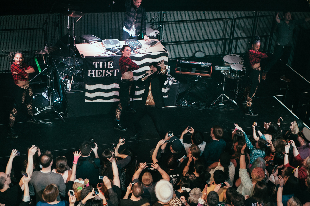 Macklemore and Ryan Lewis made a special appearance at EMP’s Vivid event for the new exhibition Spectacle. The new exhibit is all about music videos so in the spirit Macklemore and Ryan Lewis performed their award winning Thrift Shop and Can’t Hold Us to a screaming crowd. May 16th 2014. (Joshua Lewis / Seattle Refined)